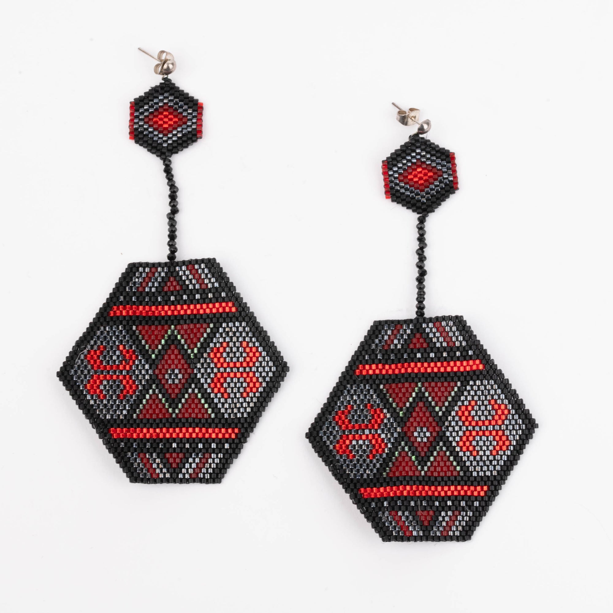 Beaded black and red earrings