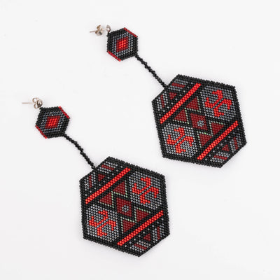 Beaded black and red earrings