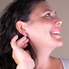 Kyanite Stud Earrings Worn By Smiling Model