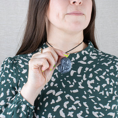 Octopus Women Argillite Pendant made by Canadian artist, worn by Model
