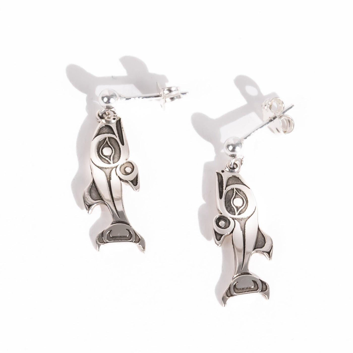 Small Sterling Silver Salmon Stud Earrings by Morgan Asoyuf (Ts'msyen)