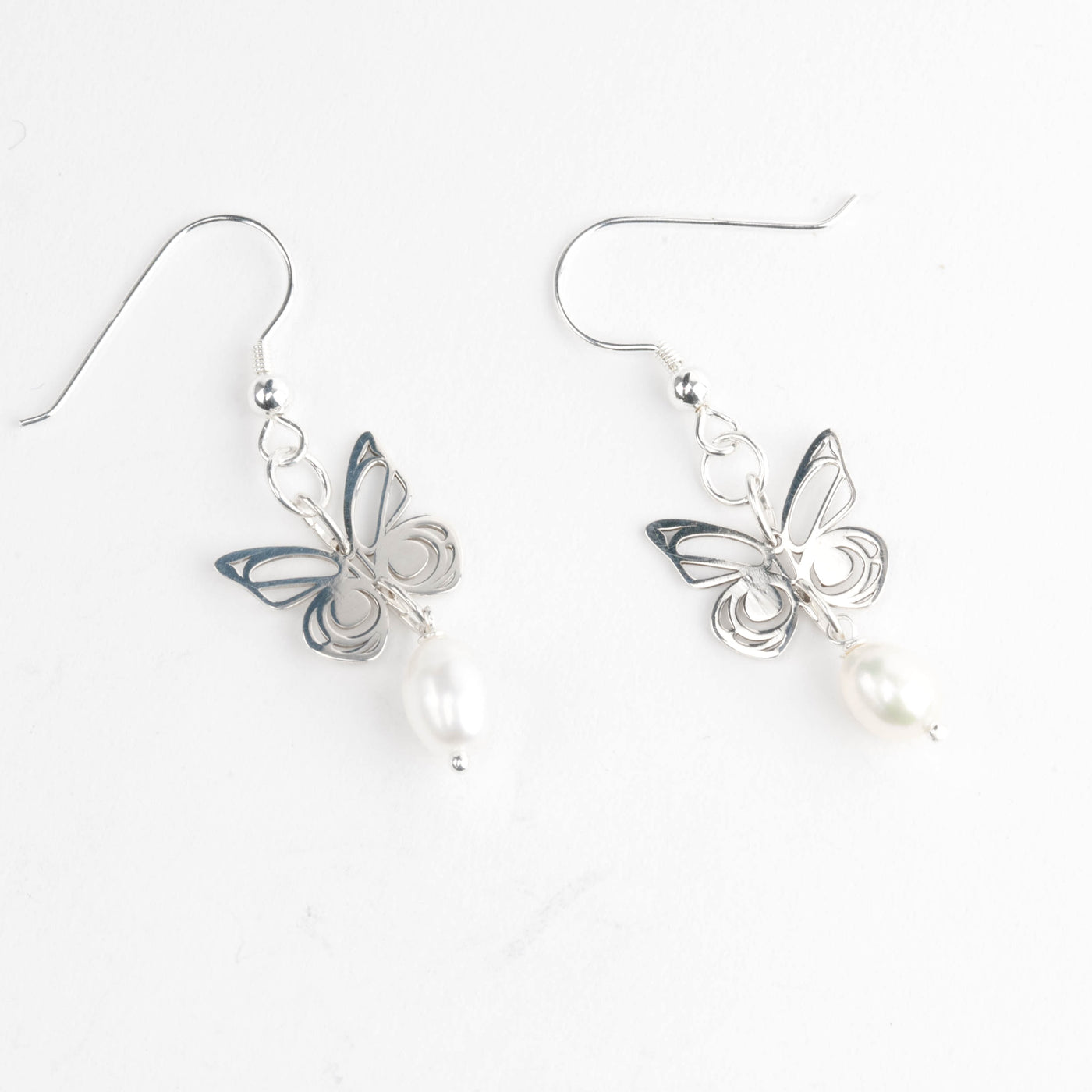Small Butterfly Earrings with Pearls by Morgan Asoyuf (Ts'msyen)