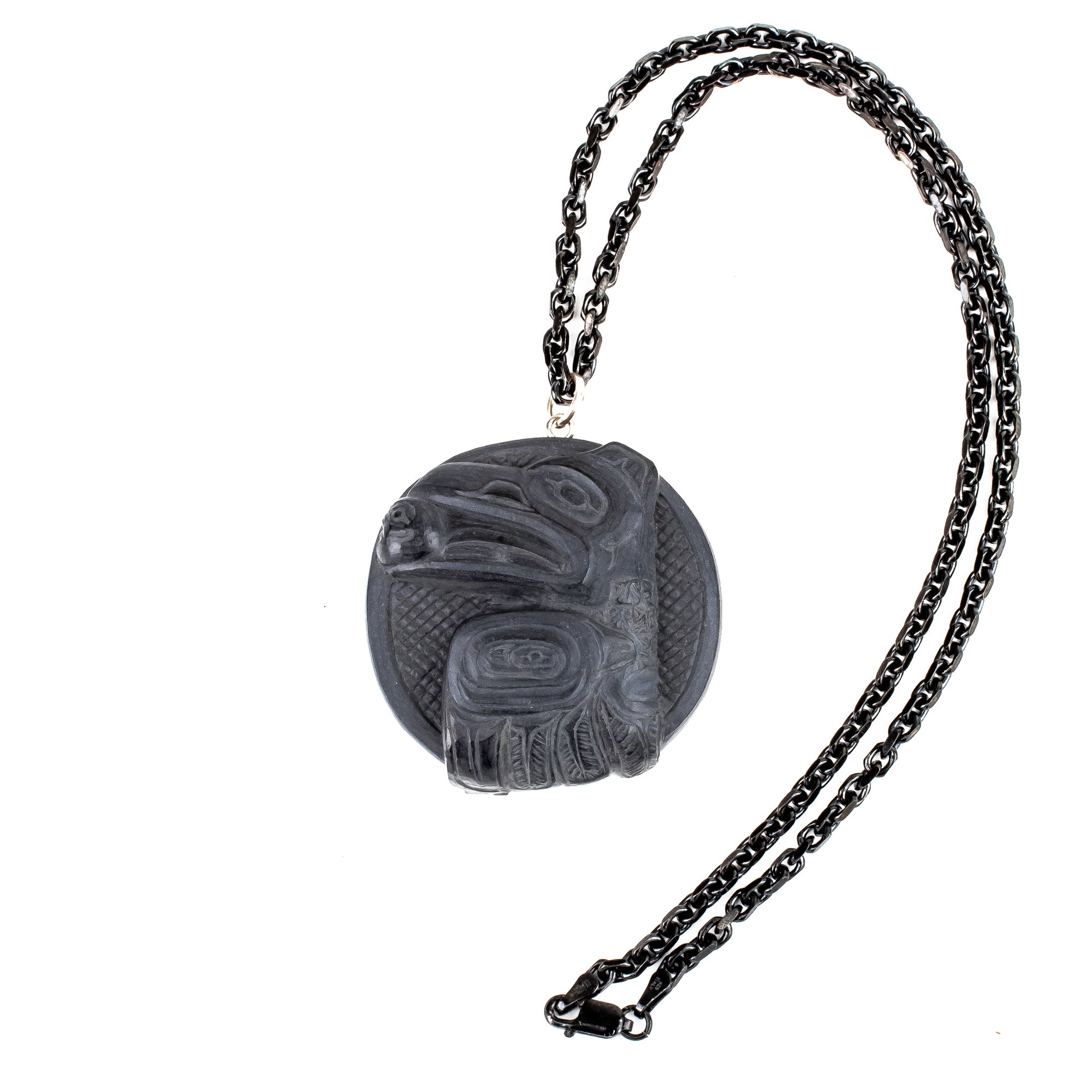Argillite Raven Steals the Light Pendant by Melanie Russ (Haida)