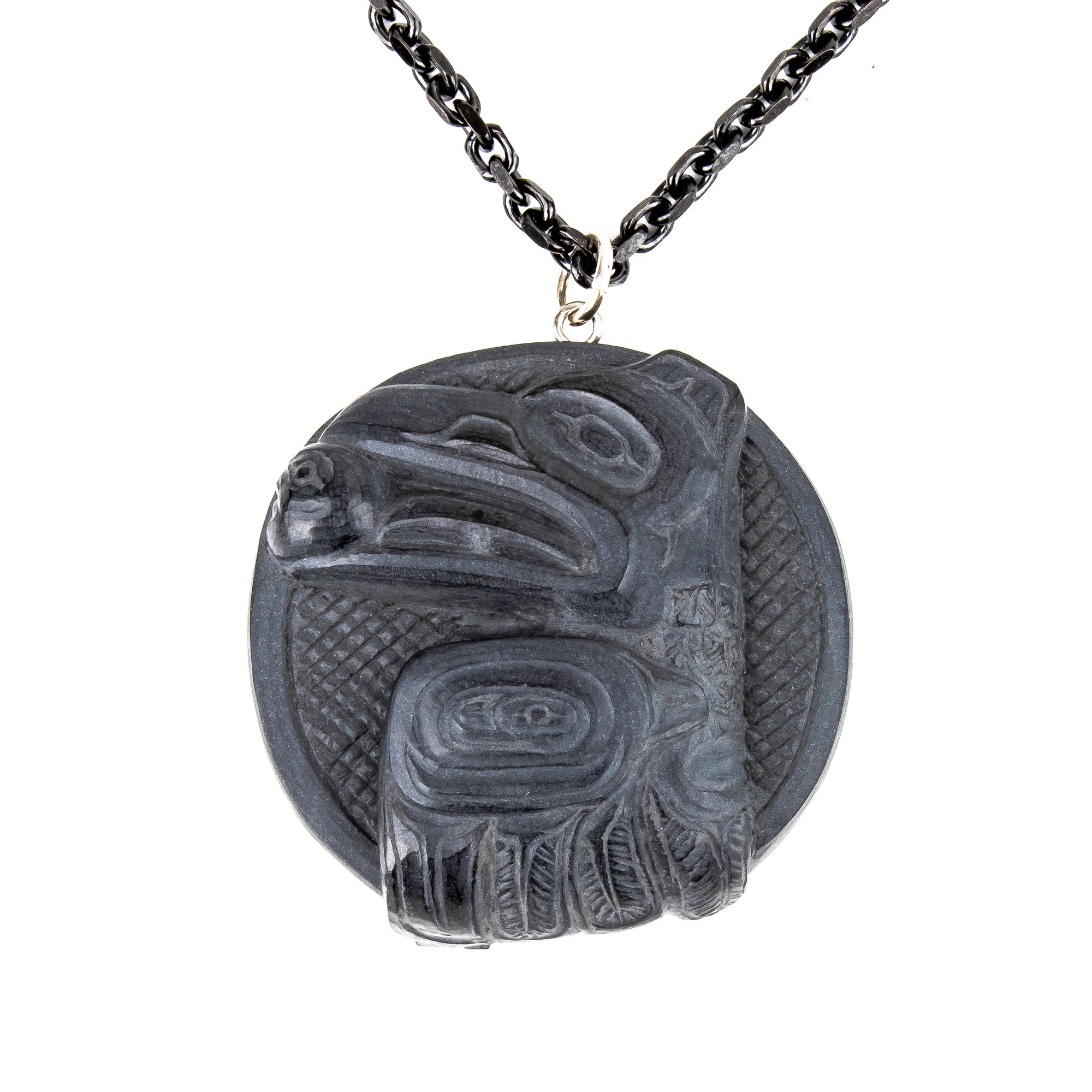 Argillite Raven Steals the Light Pendant by Melanie Russ (Haida)