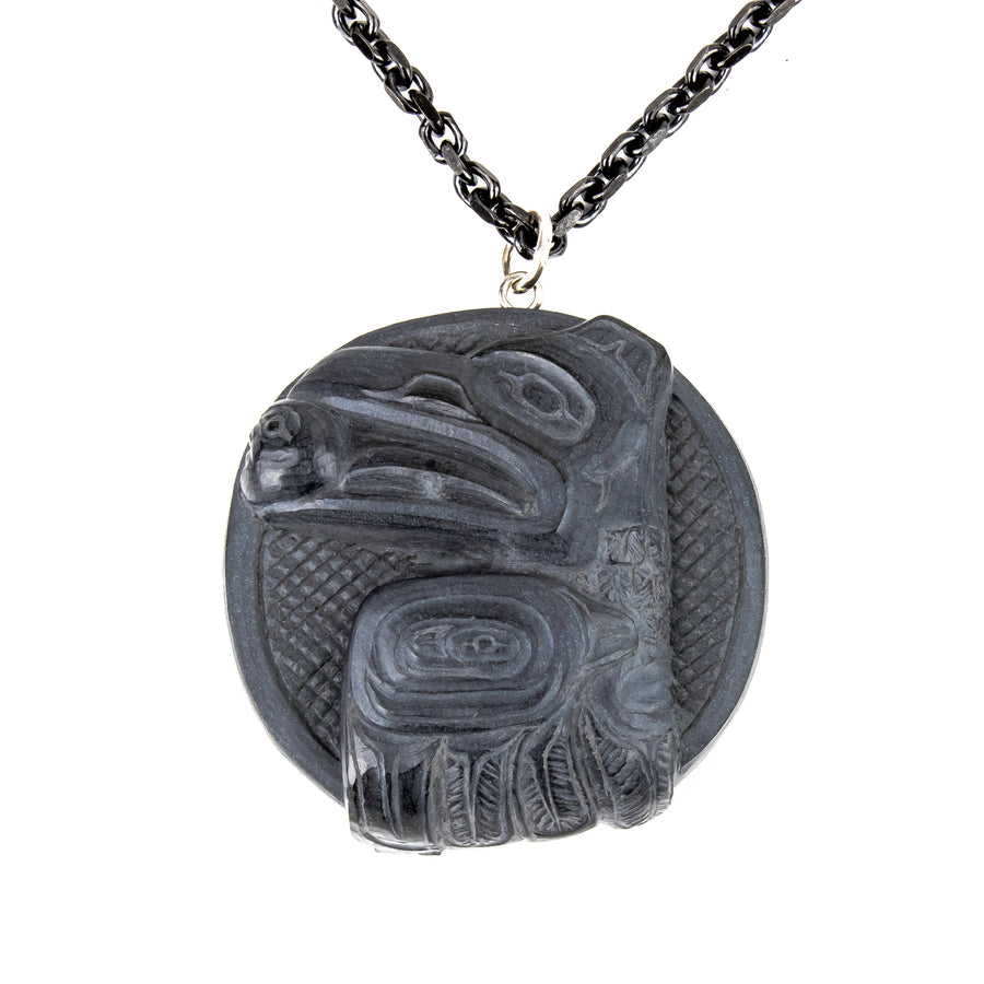 Argillite Raven Steals the Light Pendant by Melanie Russ (Haida)