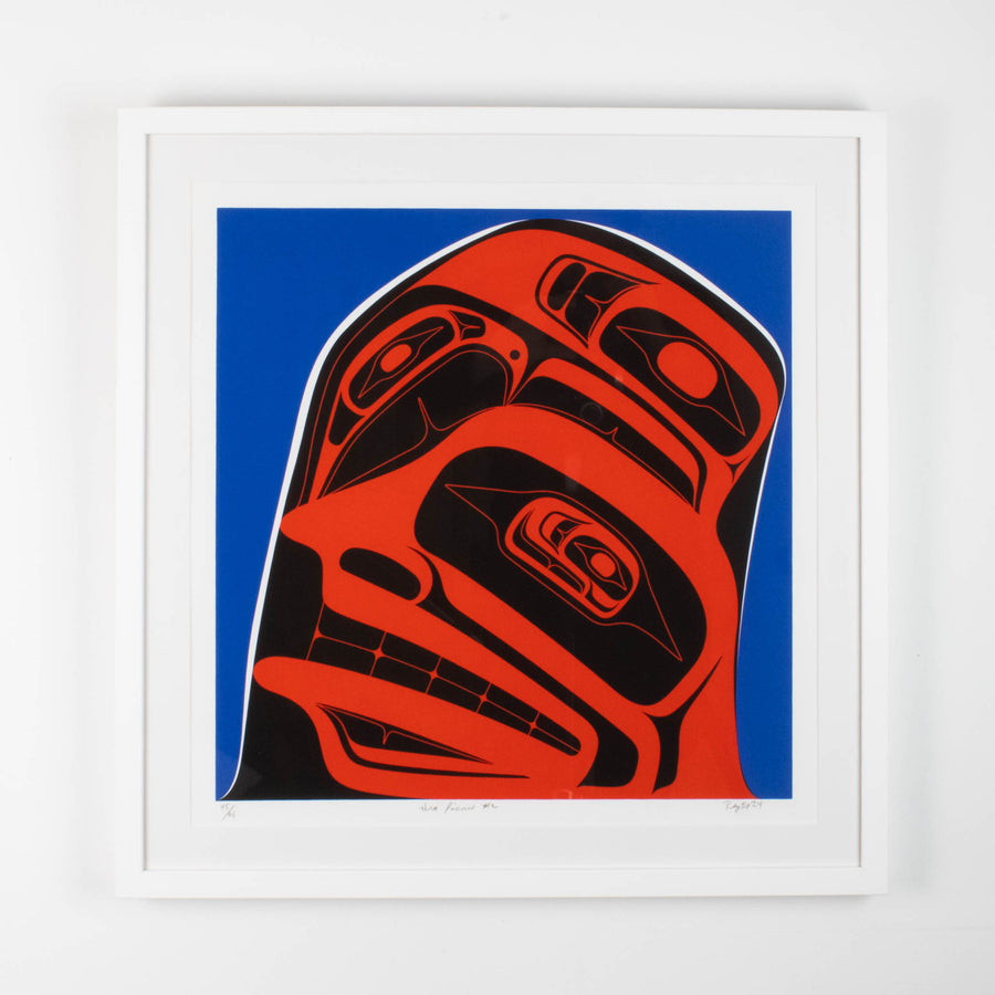 Three finned #2 red, black, and blue art print in a series of 3 fine art print by Reg Davidson.