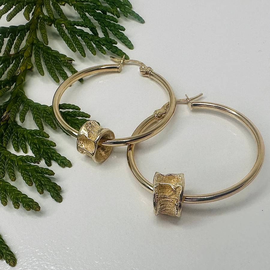 Gold Salmon Vertebrae with Large Gold Hoops by Morgan Asoyuf