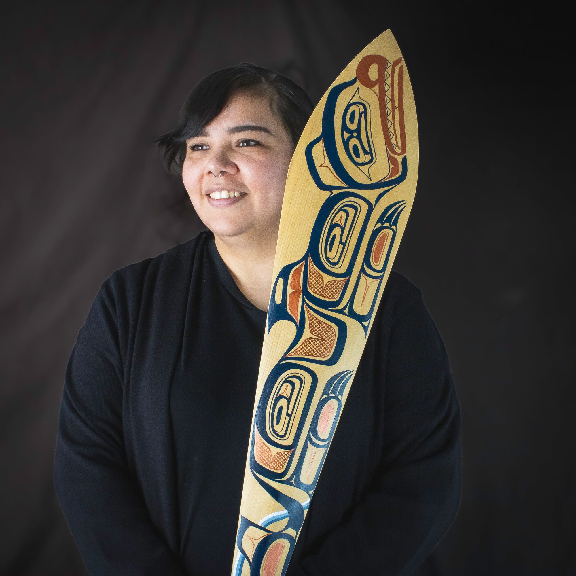 Hand painted Sea Grizzly on a yellow cedar paddle made by Canadian Artist on Haida Gwaii