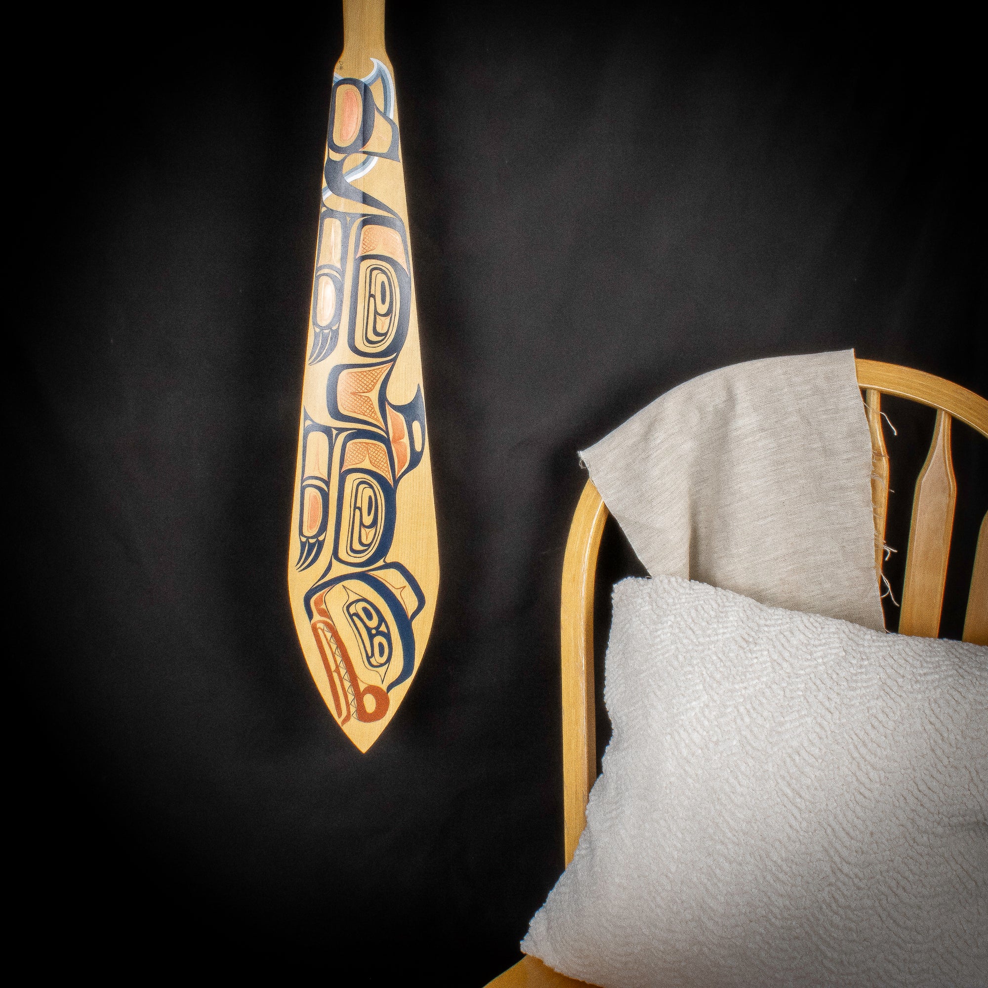 Hand painted Sea Grizzly on a yellow cedar paddle made by Canadian Artist on Haida Gwaii