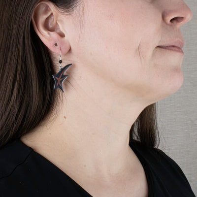 Argillite Shooting Star earrings with  Shepard hooks with small black bead
