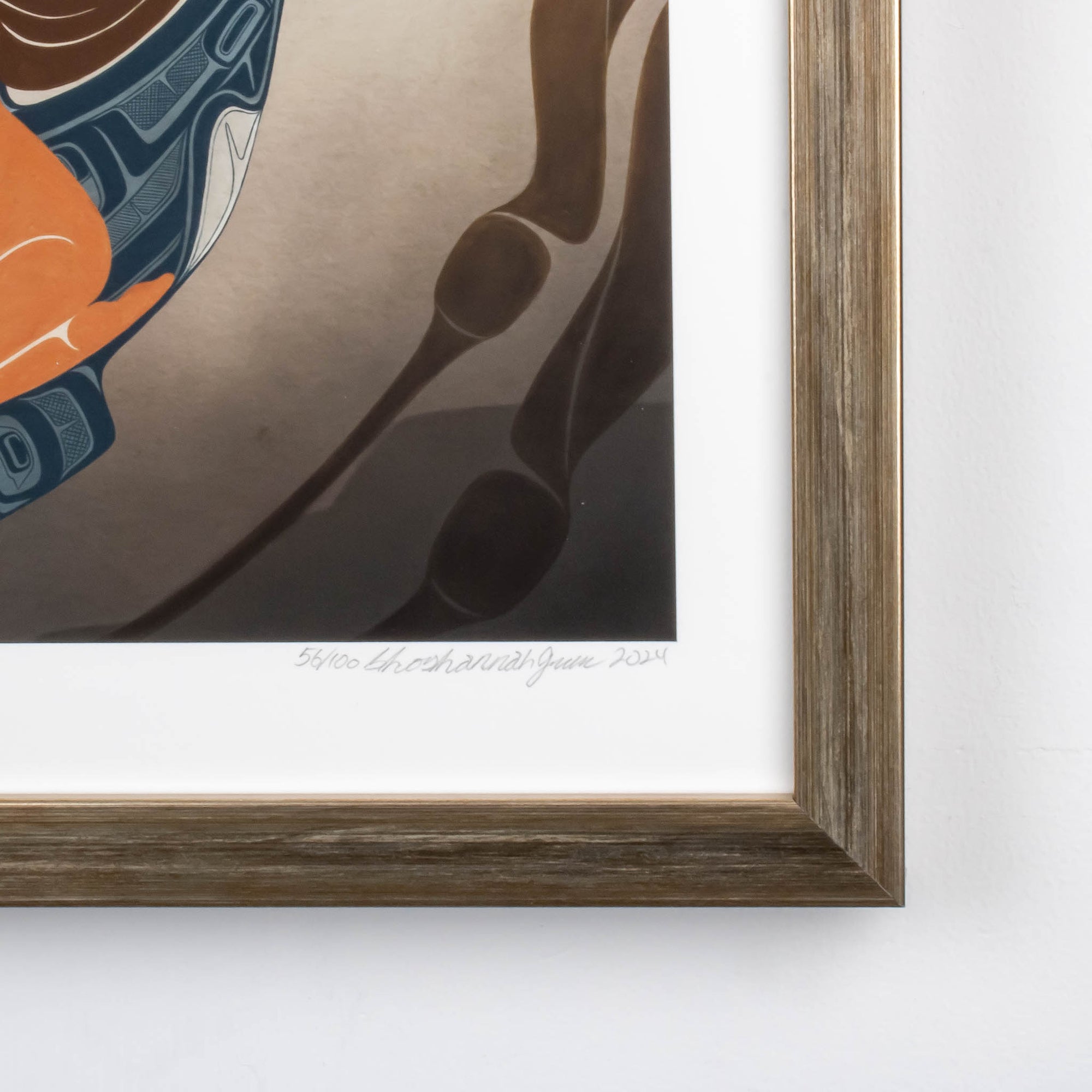 Close-up of antique brass frame with A Moment to Vanish artwork by Shoshannah Greene