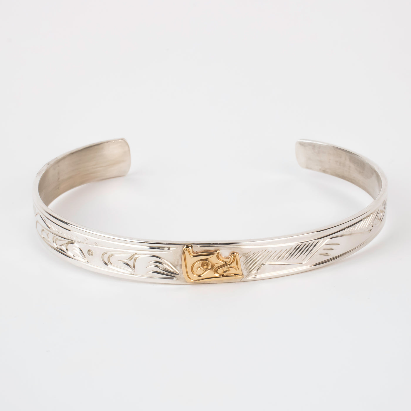14k Gold with Sterling Silver Wolf Bracelet by Agnes Seaweed Wisden ('Namgis)