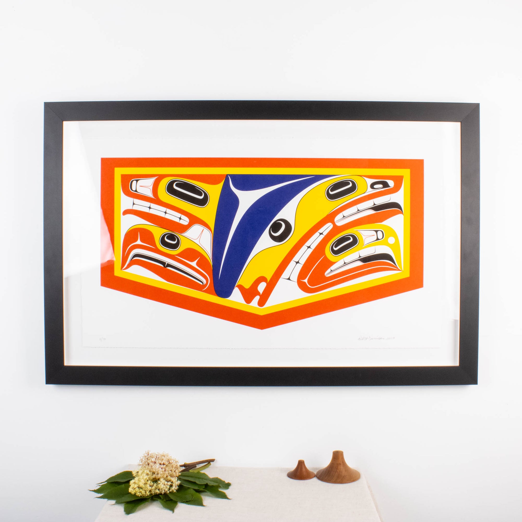 Fine art indigenous print in an interior design set up.