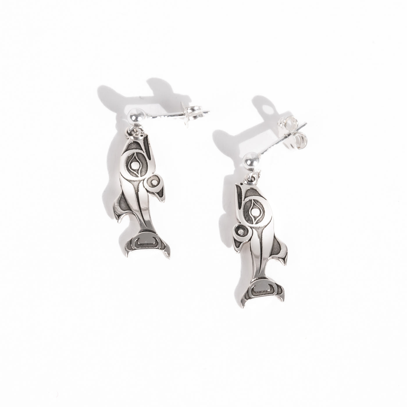 Small Sterling Silver Salmon Stud Earrings by Morgan Asoyuf (Ts'msyen)