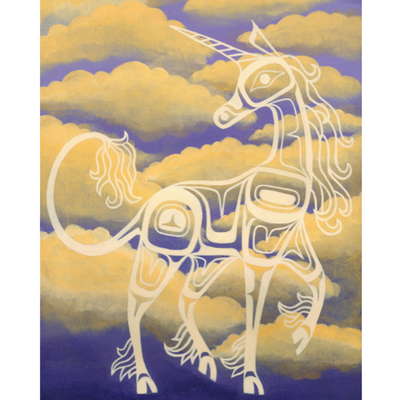 Unicorn print in Haida formline design by Haida artist, Raven LeBlanc.