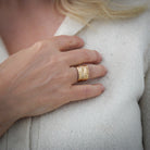 Wide 14K Gold Hummingbird Wrap Ring by James Sawyer (Haida)