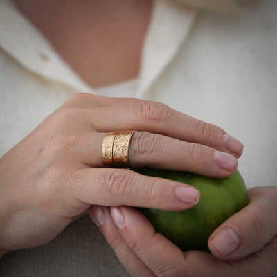 Wide 14K Gold Orca Wrap Ring by James Sawyer (Haida)