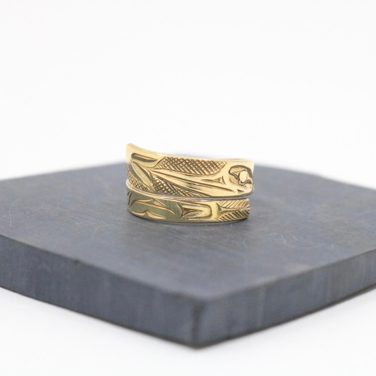 Narrow 14K Gold Hummingbird Wrap Ring by James Sawyer Haida