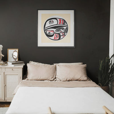 Reg Davidson Raven and the Moon in a modern bedroom.