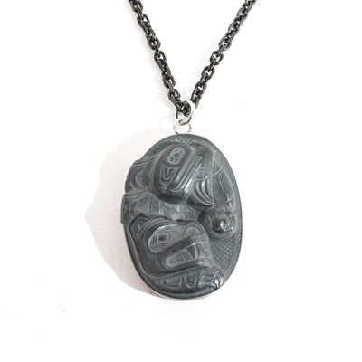 Argillite Oval Sea Bear Pendant Carving by Melanie Russ Haida Artist
