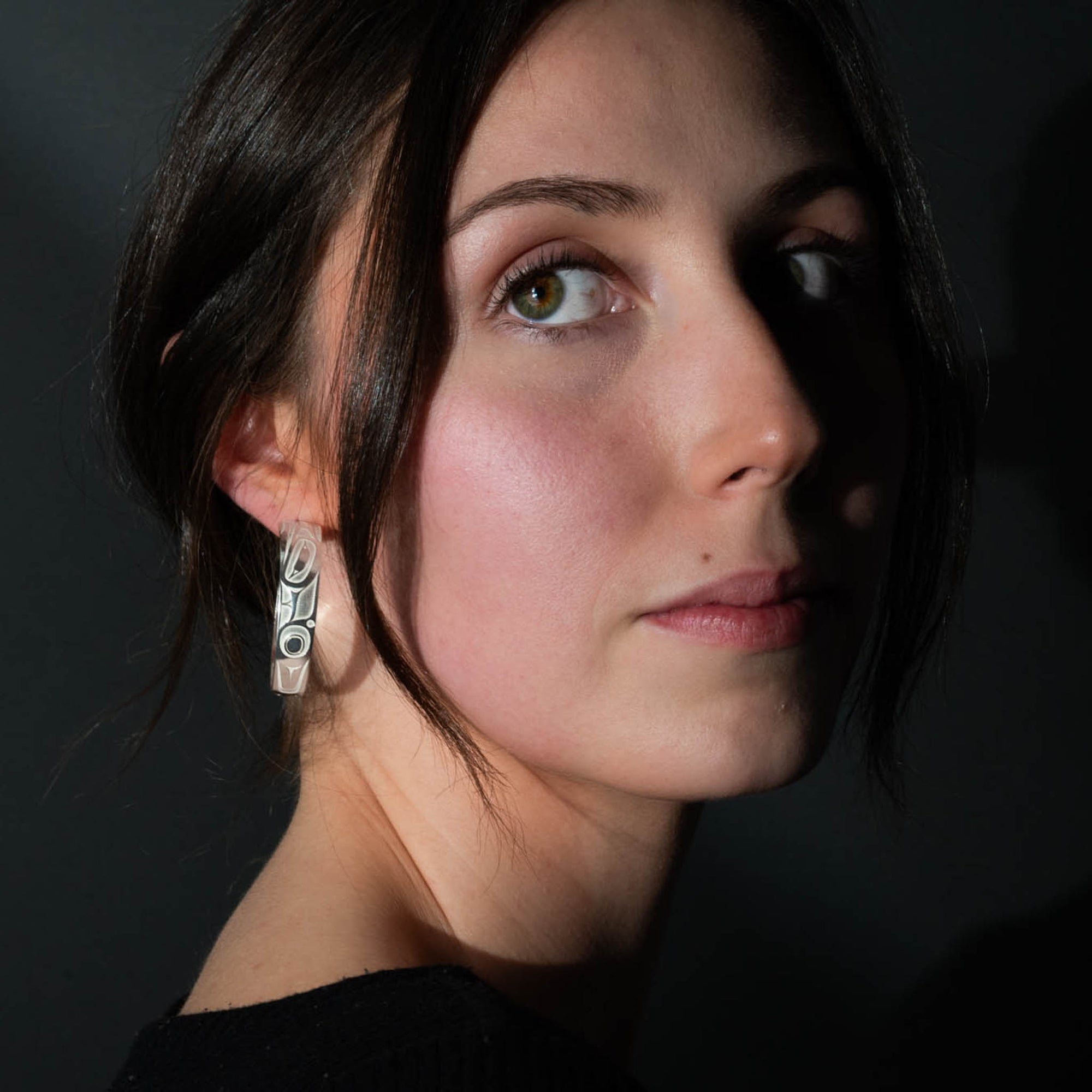 Sterling Silver Thunderbird Hoop Earrings | By Morgan Asoyuf (Ts'ymsen)