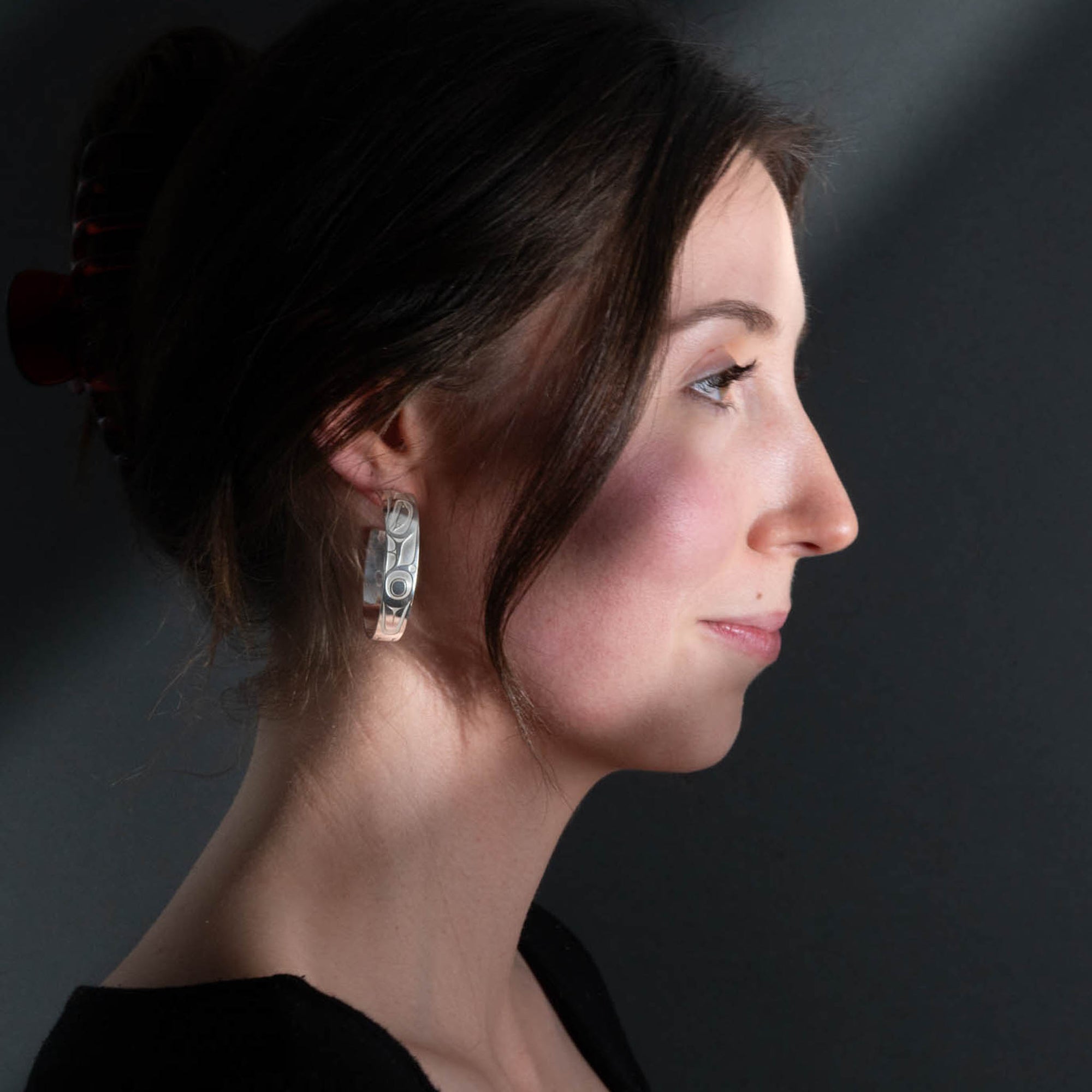 Sterling Silver Thunderbird Hoop Earrings | By Morgan Asoyuf (Ts'ymsen)