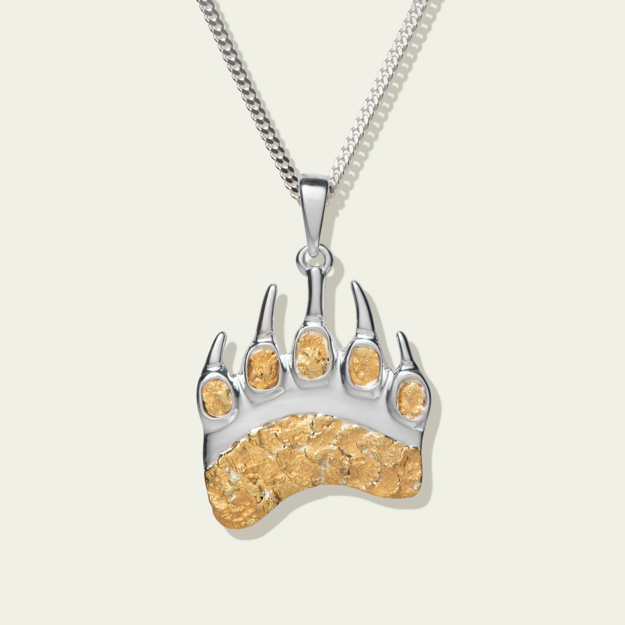 Natural Gold Nugget Bear Claw Pendant in Sterling Silver