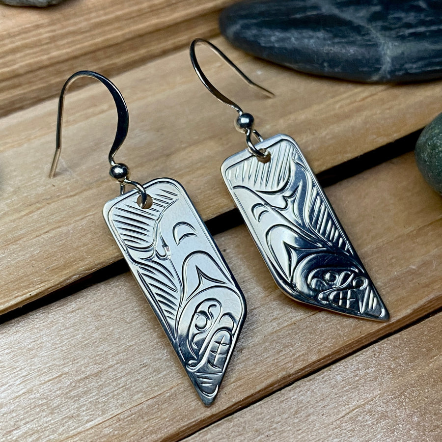 Silver northwest coast killer whale earrings