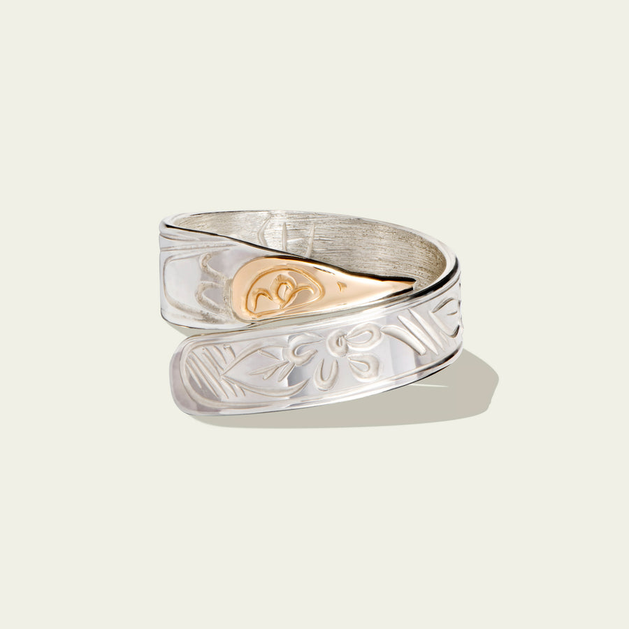 14k Gold & Sterling Silver Hummingbird Wrap Ring by Agnes Seaweed Wisden ('Namgis)