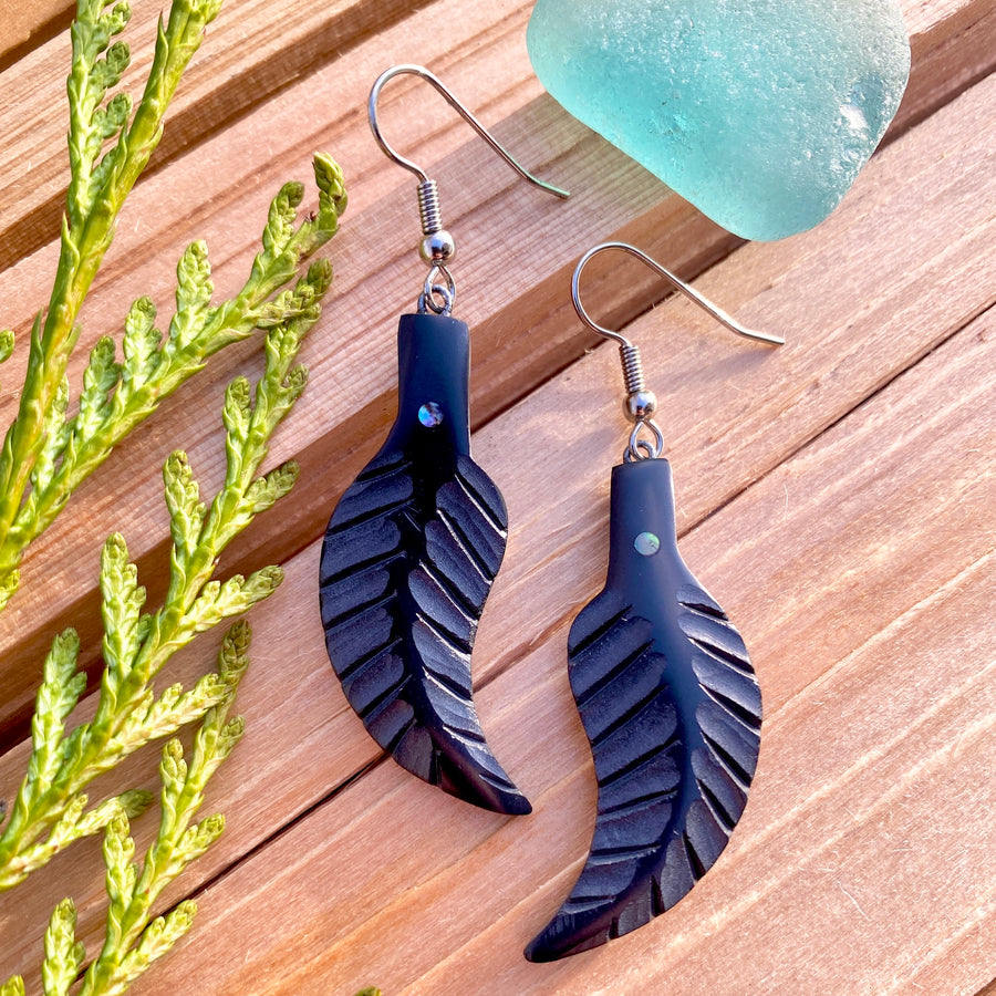 Argillite Feather Earrings by Amy Edgars (Haida)