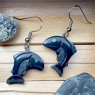 Argillite-salmon-earrings-with-abalone