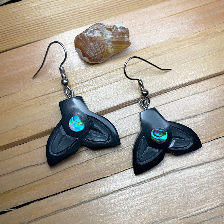 Argillite Whale Tail Earrings by Amy Edgars, Haida by Amy Edgars (Haida)