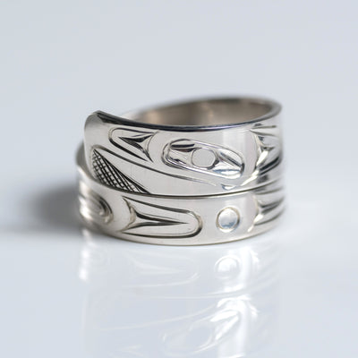 Sterling Silver Haida Eagle Indigenous Canadian Hand Engraved Custom Wrap Ring by Haida artist James Sawyer sold by Crystal Cabin.