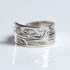 Sterling Silver Haida Killer Whale Orca Indigenous Canadian Hand Engraved Custom Wrap Ring by Haida artist James Sawyer sold by Crystal Cabin.