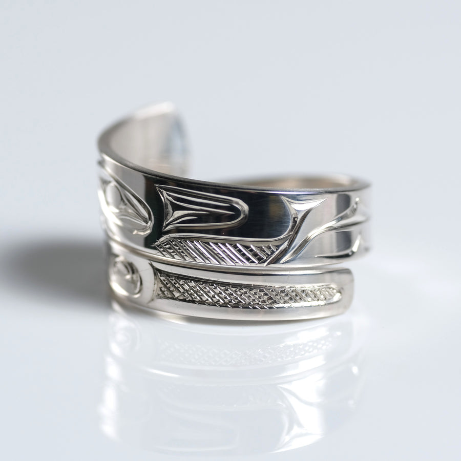 Narrow Silver Haida Wolf Wrap Ring by James Sawyer (Haida)