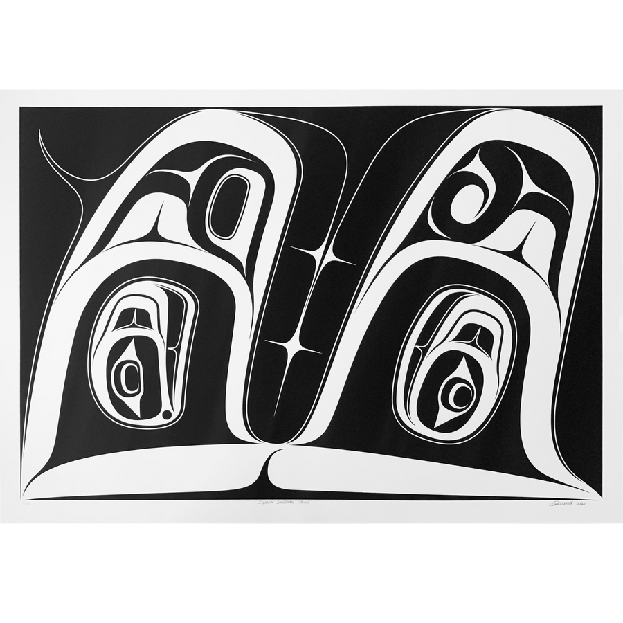 Sgaana Saahlaan Sdings (Two Finned Killer Whale) by Cori Savard (Haida)