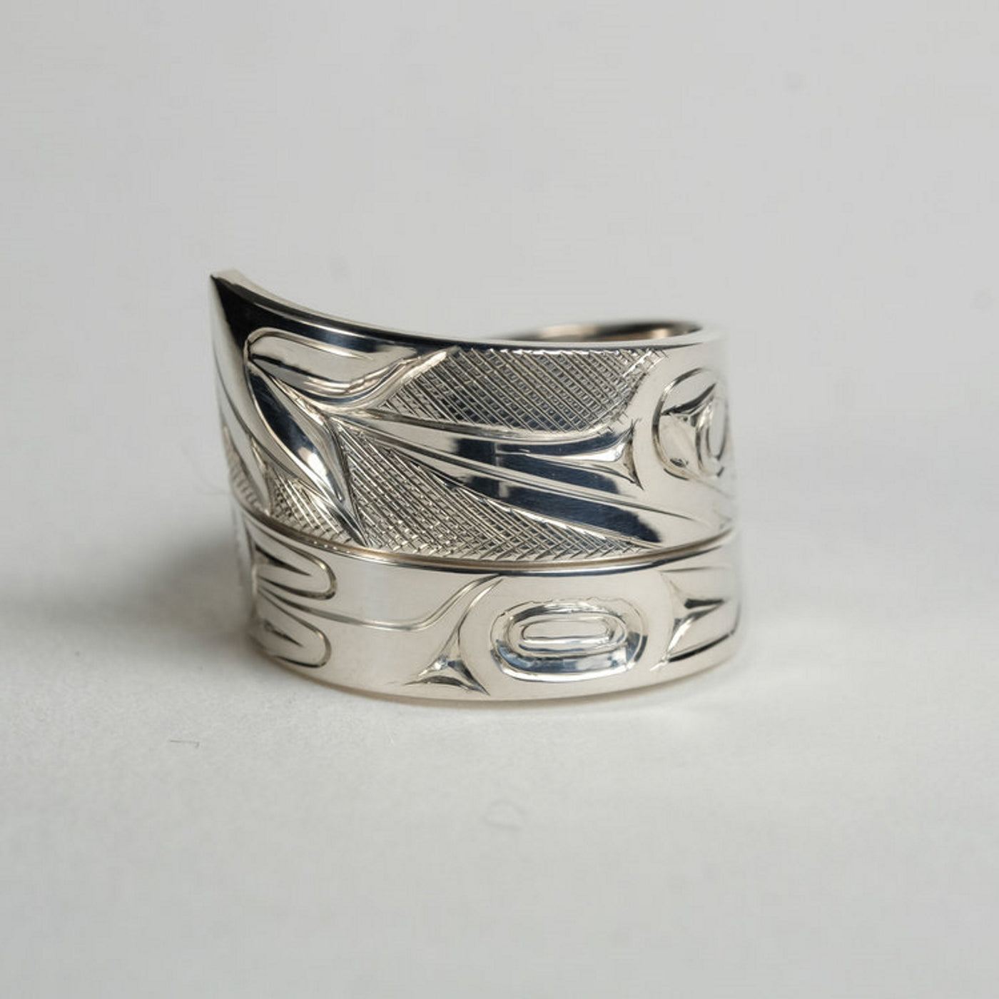 Wide Silver Hummingbird Wrap Ring by James Sawyer (Haida)