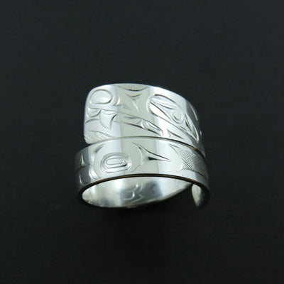 Silver Haida Wolf Wrap Ring
