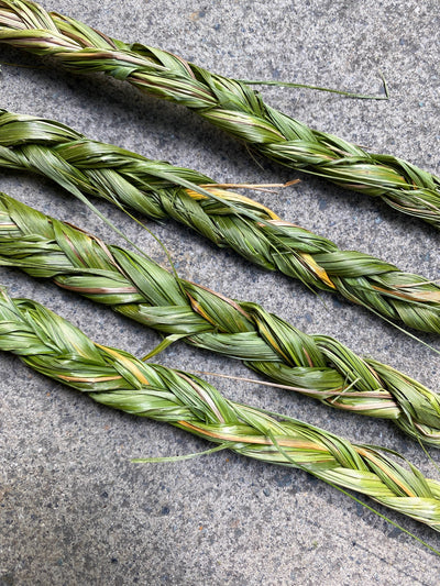 This Canadian Sweetgrass Braid Bundle Smudging Healing Ceremony Incense Stick is picked by Canadian Indigenous people & elders & is sold by Crystal Cabin.