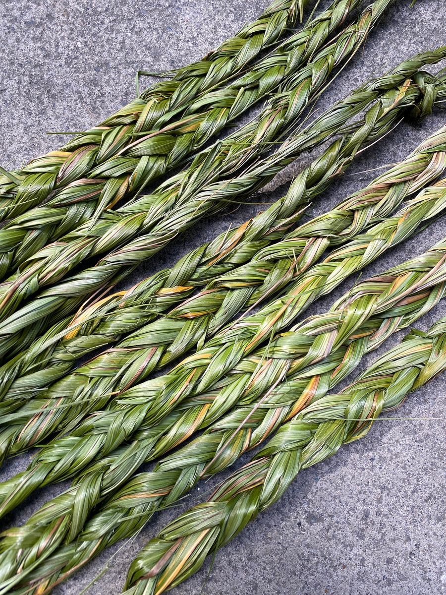 This Canadian Sweetgrass Braid Bundle Smudging Healing Ceremony Incense Stick is picked by Canadian Indigenous people & elders & is sold by Crystal Cabin.