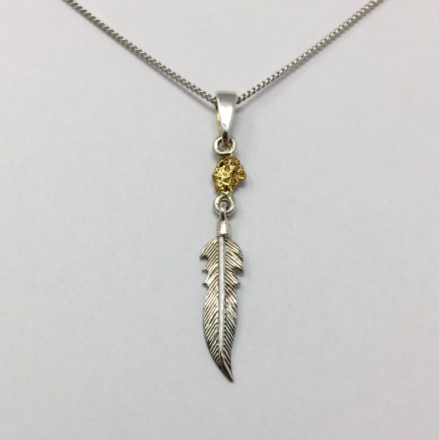 Gold Nugget Feather Necklace