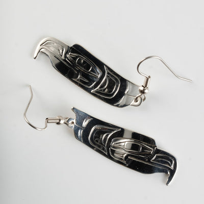 Silver Haida Eagle Cutout Earrings