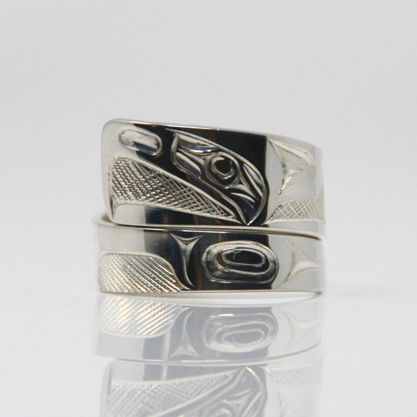 Wide Silver Eagle Wrap Ring by James Sawyer (Haida)
