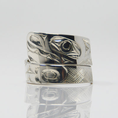 Silver Haida Wolf Wrap Ring